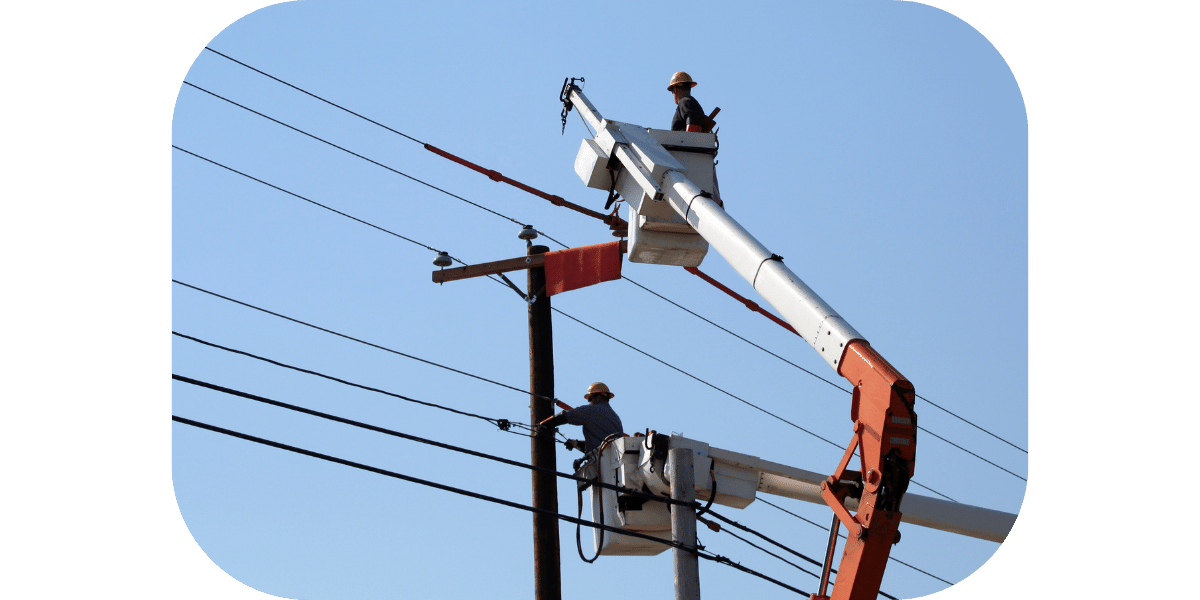 Line men working on power line.